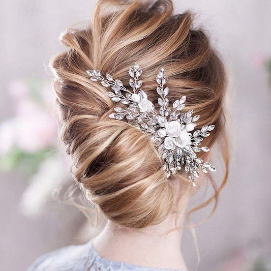 Kenlyn - Ceramic Flower Bridal Hair Comb - Available in Silver, Rose Gold and Yellow Gold