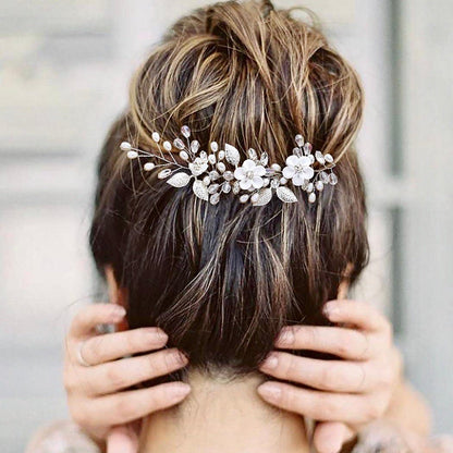 "Elsie" - Ceramic Flowers Bridal Short Hair Vine