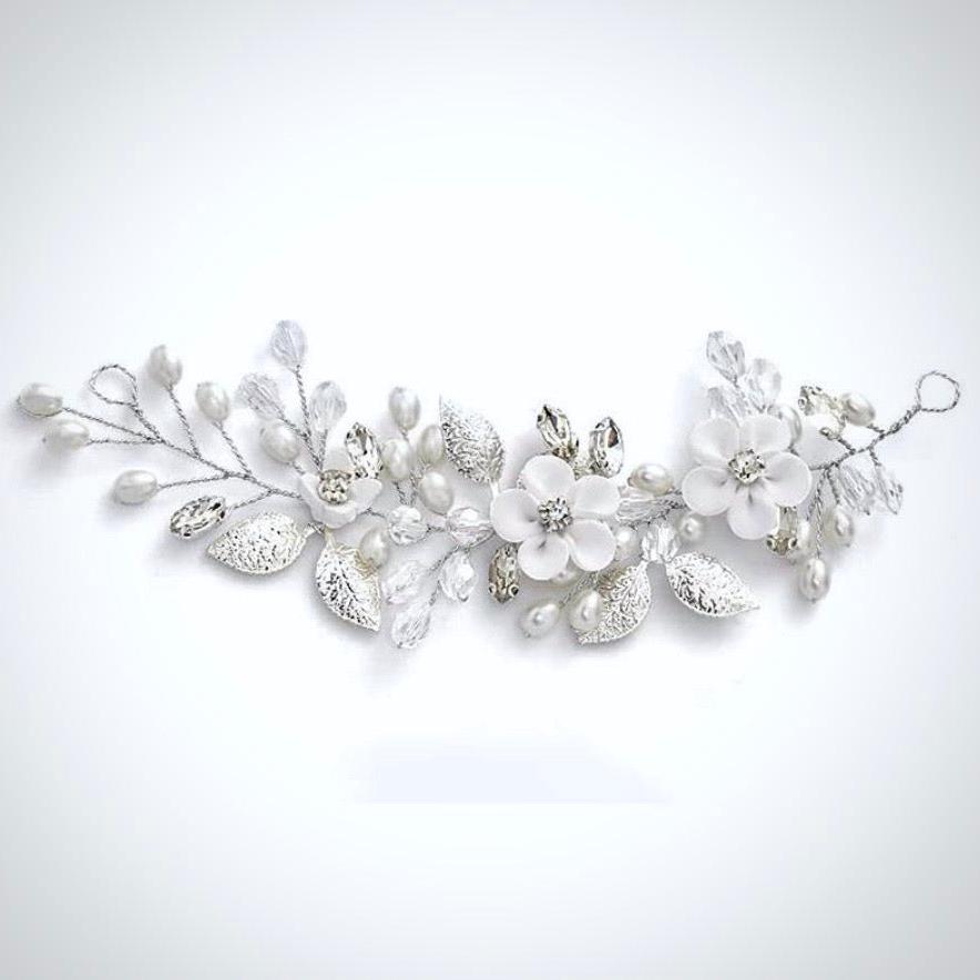 "Elsie" - Ceramic Flowers Bridal Short Hair Vine