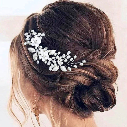"Elsie" - Ceramic Flowers Bridal Short Hair Vine