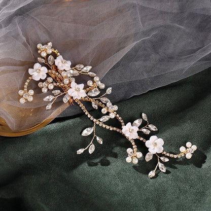 "Marigold" - Gold Ceramic Flowers Bridal Hair Clip / Vine
