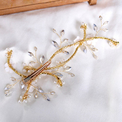 "Marigold" - Gold Ceramic Flowers Bridal Hair Clip / Vine