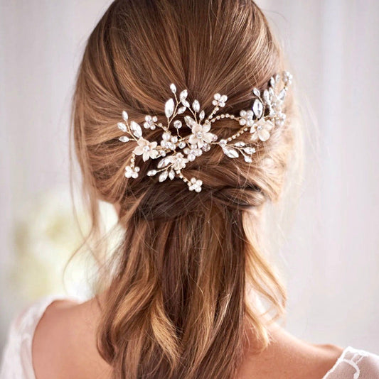 "Marigold" - Gold Ceramic Flowers Bridal Hair Clip / Vine