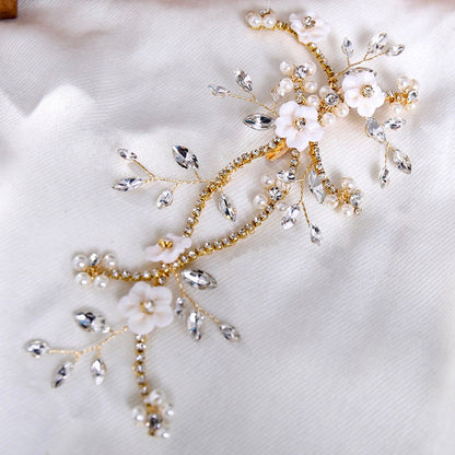 "Marigold" - Gold Ceramic Flowers Bridal Hair Clip / Vine