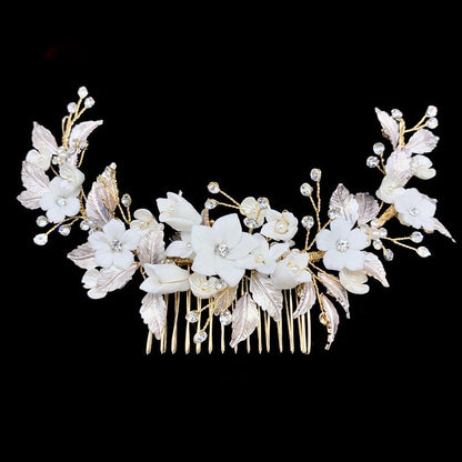 Priscilla - Ceramic Flowers Bridal Hair Comb / Vine - Available in Rose Gold, Silver and Yellow Gold
