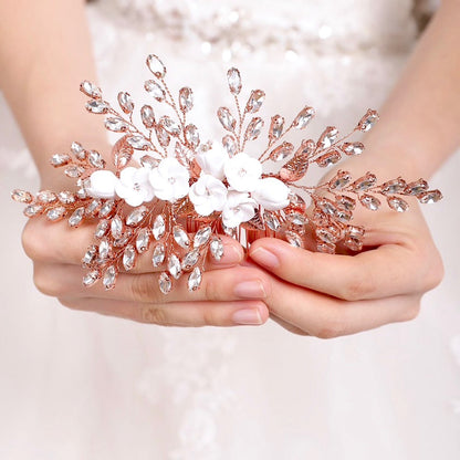 Kenlyn - Ceramic Flower Bridal Hair Comb - Available in Silver, Rose Gold and Yellow Gold