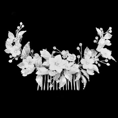 Priscilla - Ceramic Flowers Bridal Hair Comb / Vine - Available in Rose Gold, Silver and Yellow Gold