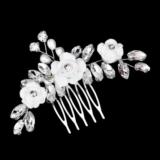 "Maren" - Ceramic Flower Small Bridal Hair Comb
