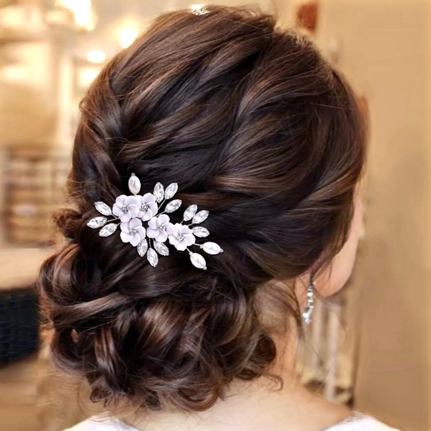 Abranna - Ceramic Flowers and Pearls Bridal Hair Pin