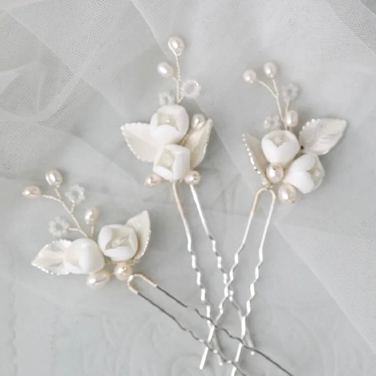 Pixie -  Pearl Bridal Hair Pin Set of Three - Available in Silver and Gold