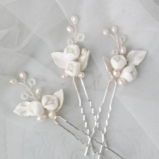 Pixie -  Pearl Bridal Hair Pin Set of Three - Available in Silver and Gold