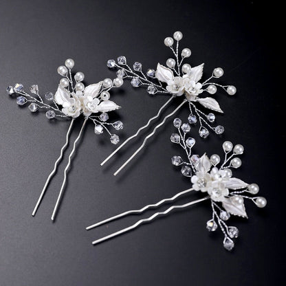 Betty - Ceramic Flowers and Pearls Bridal Hair Pin