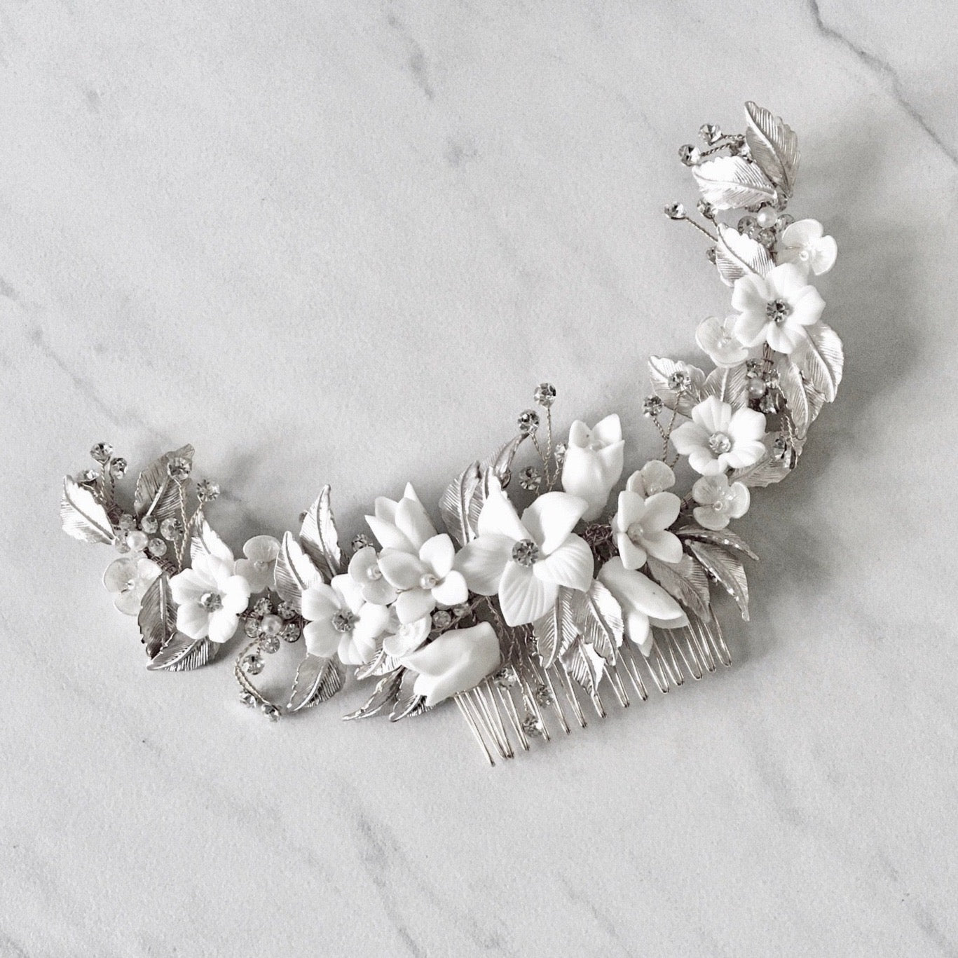 Priscilla - Ceramic Flowers Bridal Hair Comb / Vine - Available in Rose Gold, Silver and Yellow Gold