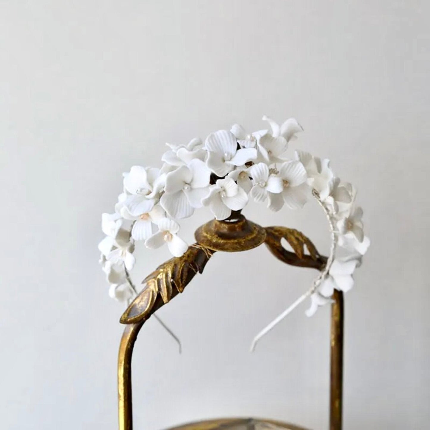 "Shiloh" - Ceramic Flowers and Pearls Bridal Headband - Available in Silver and Gold