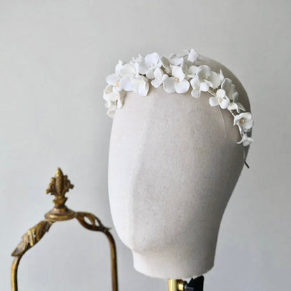 "Shiloh" - Ceramic Flowers and Pearls Bridal Headband - Available in Silver and Gold