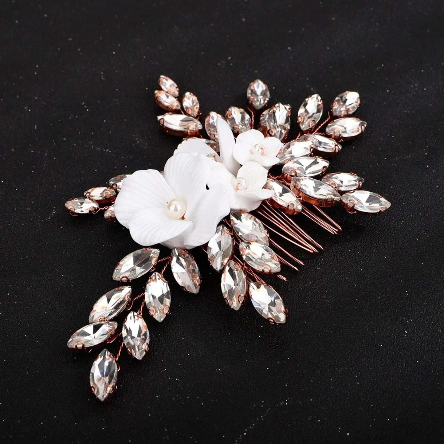 "Avianna" - Ceramic Flower Bridal Hair Comb - Available in Silver, Rose Gold and Yellow Gold
