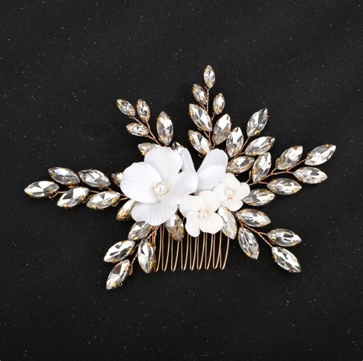 "Avianna" - Ceramic Flower Bridal Hair Comb - Available in Silver, Rose Gold and Yellow Gold