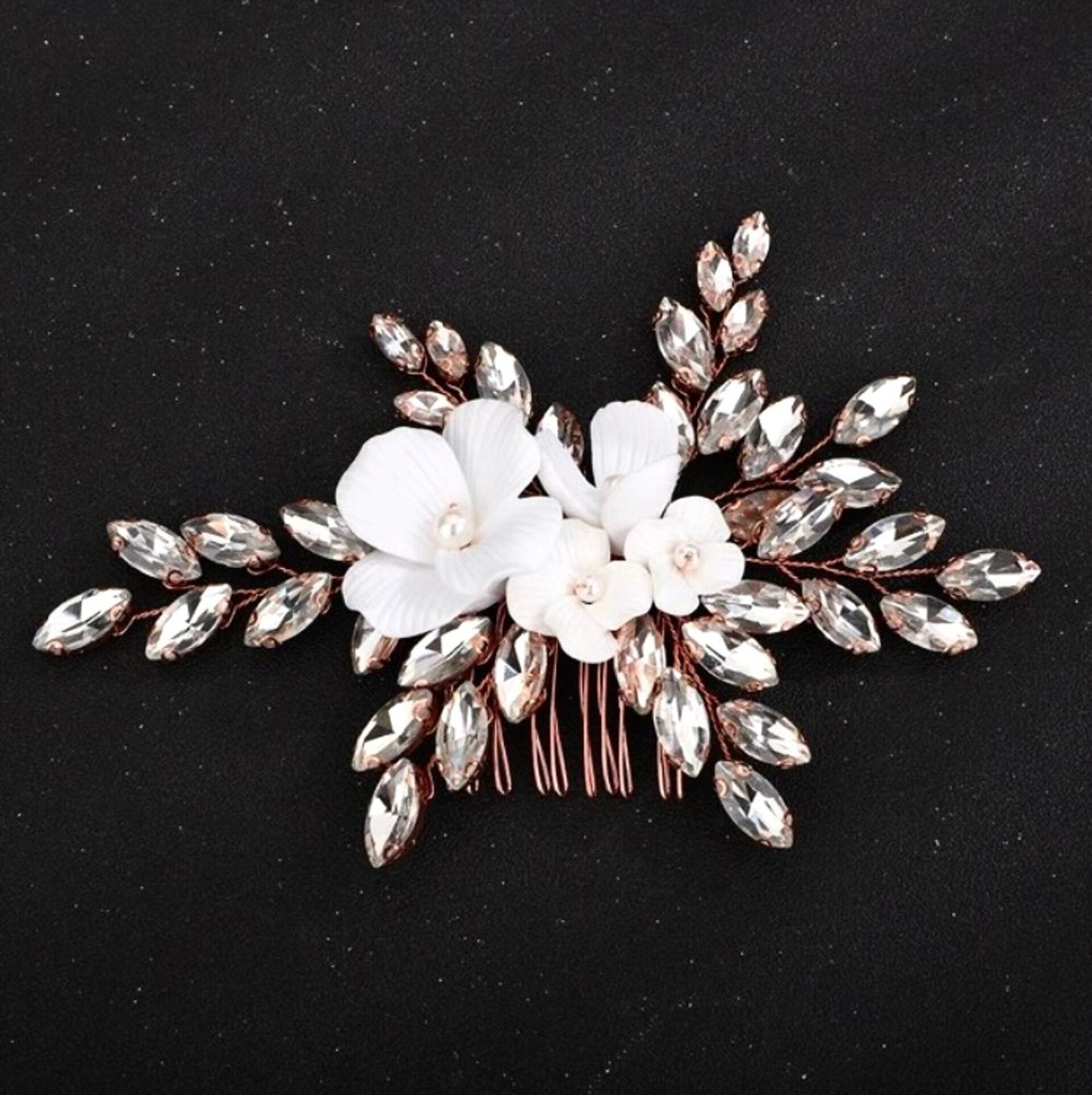 "Avianna" - Ceramic Flower Bridal Hair Comb - Available in Silver, Rose Gold and Yellow Gold