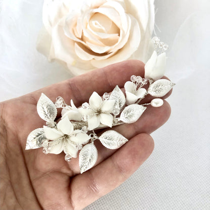 "Edda" - Ceramic Flowers Bridal Hair Clip