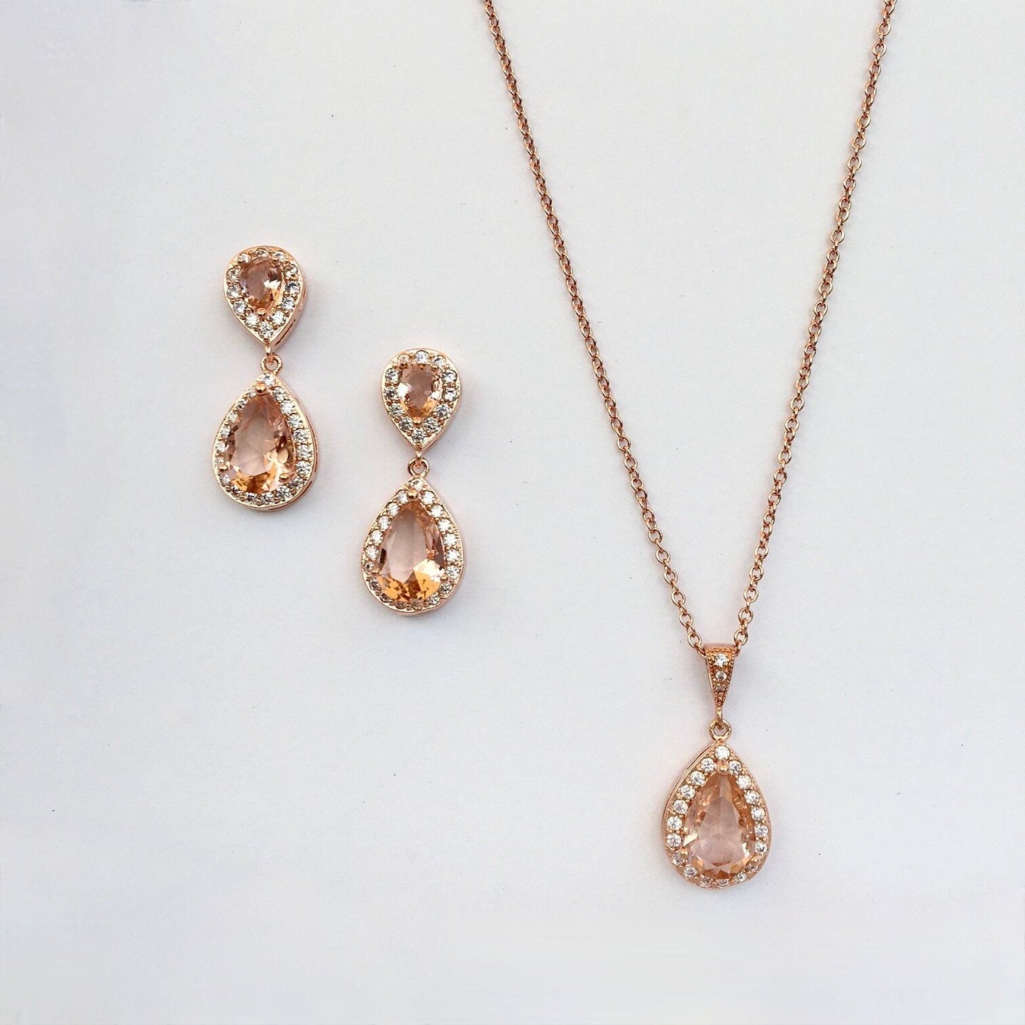 Rowena - Champagne CZ Bridal Jewelry Set - Available in Silver, Rose Gold and Yellow Gold