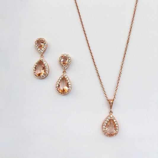 Rowena - Champagne CZ Bridal Jewelry Set - Available in Silver, Rose Gold and Yellow Gold