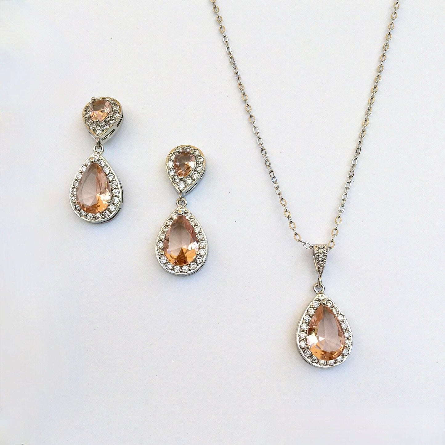 Rowena - Champagne CZ Bridal Jewelry Set - Available in Silver, Rose Gold and Yellow Gold