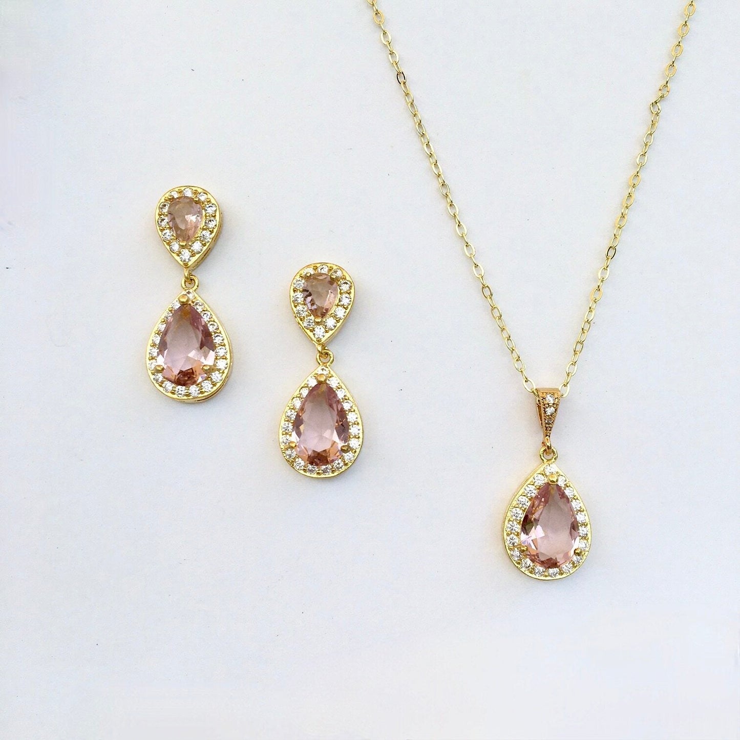 Rowena - Champagne CZ Bridal Jewelry Set - Available in Silver, Rose Gold and Yellow Gold