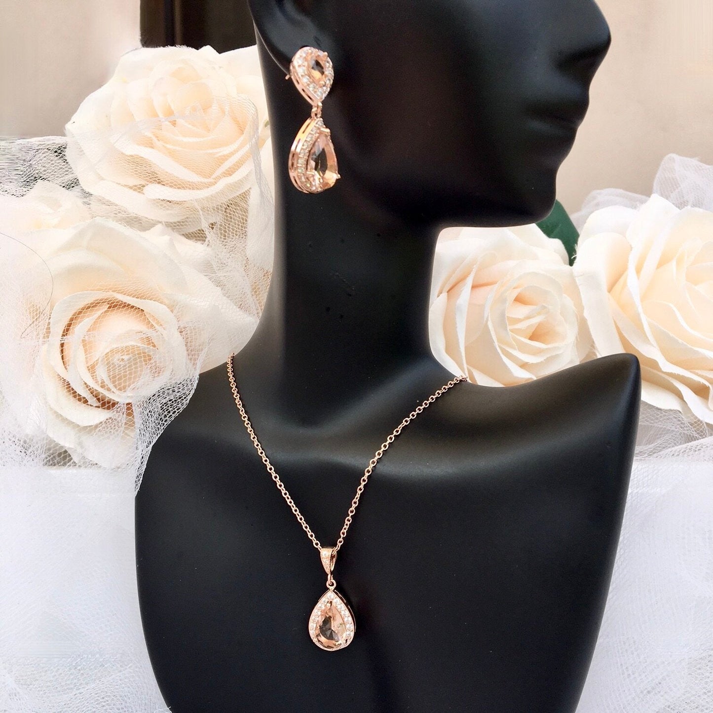 Rowena - Champagne CZ Bridal Jewelry Set - Available in Silver, Rose Gold and Yellow Gold