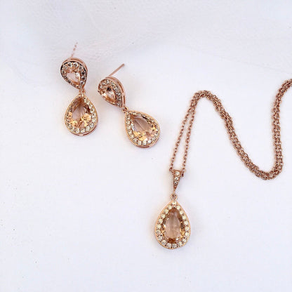 Rowena - Champagne CZ Bridal Jewelry Set - Available in Silver, Rose Gold and Yellow Gold