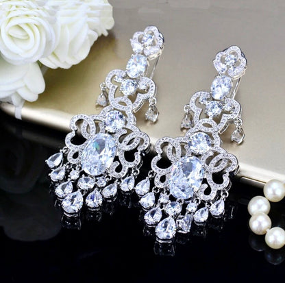 Phoenix - Chandelier Cubic Zirconia Bridal Earrings - More Colors