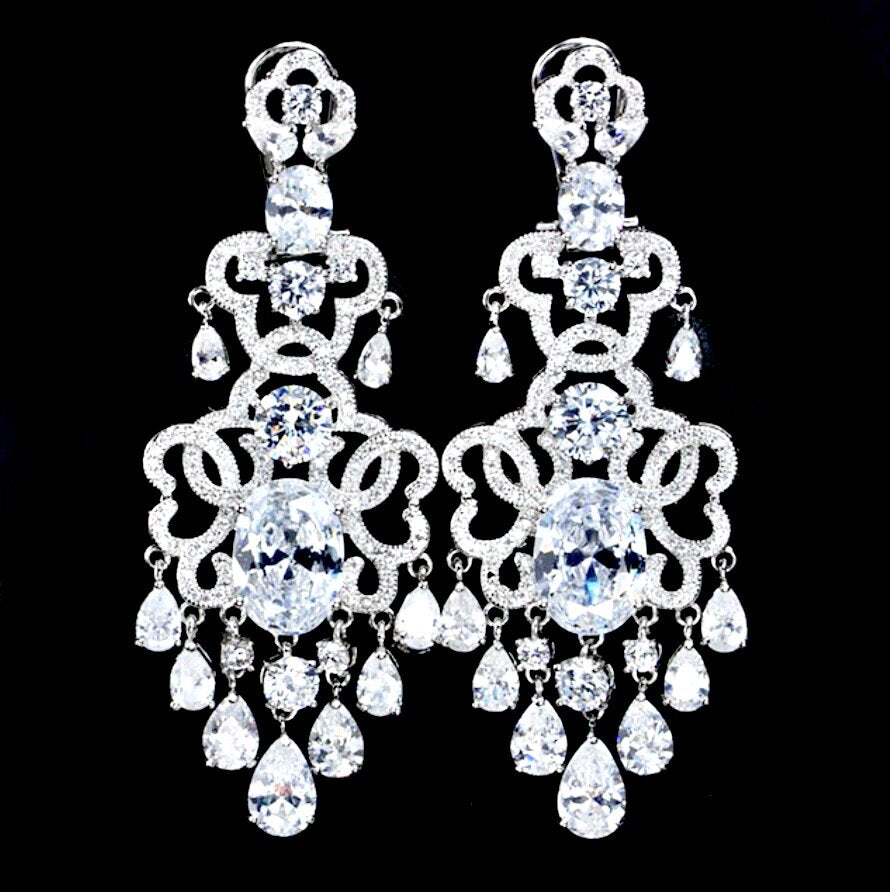 Phoenix - Chandelier Cubic Zirconia Bridal Earrings - More Colors