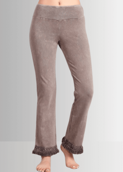Mineral Washed Crochet Fringe Hem Pants