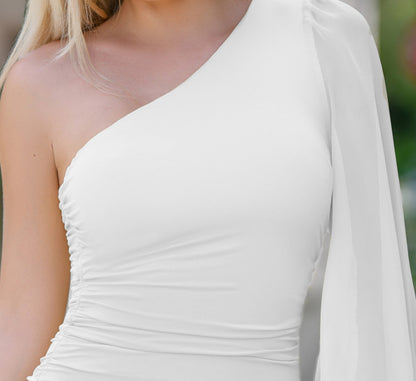 Clara One Sleeve Mini Dress -  White - FINAL SALE