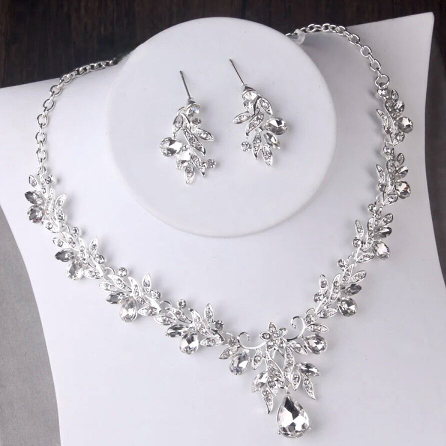 Gayle - Silver Cubic Zirconia 3-Piece Bridal Jewelry Set With Tiara