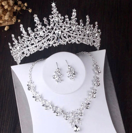 Gayle - Silver Cubic Zirconia 3-Piece Bridal Jewelry Set With Tiara