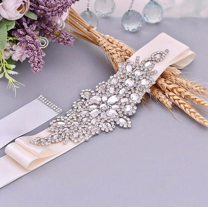 Allier - Silver Crystal Bridal Belt/Sash