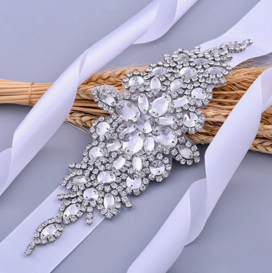 Allier - Silver Crystal Bridal Belt/Sash