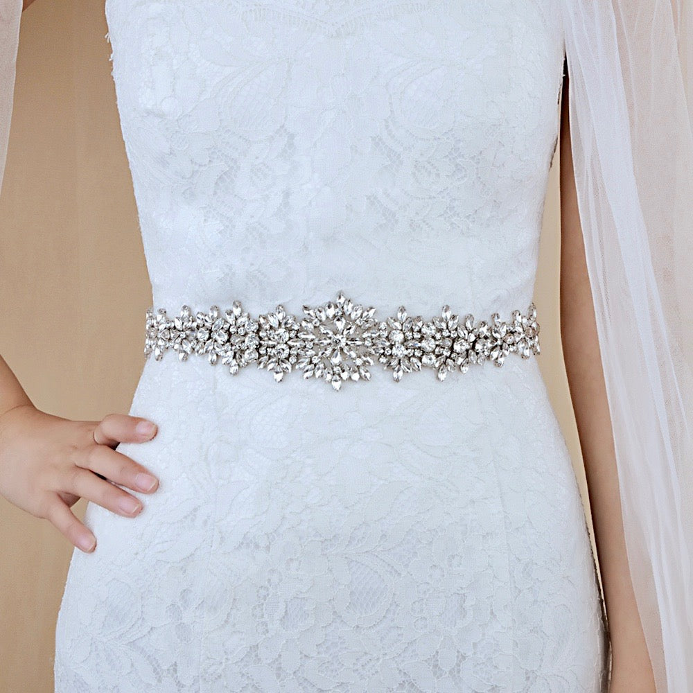 Daniela - Silver Crystal Bridal Belt/Sash
