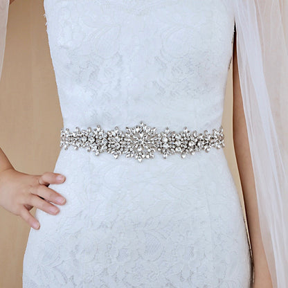 Daniela - Silver Crystal Bridal Belt/Sash