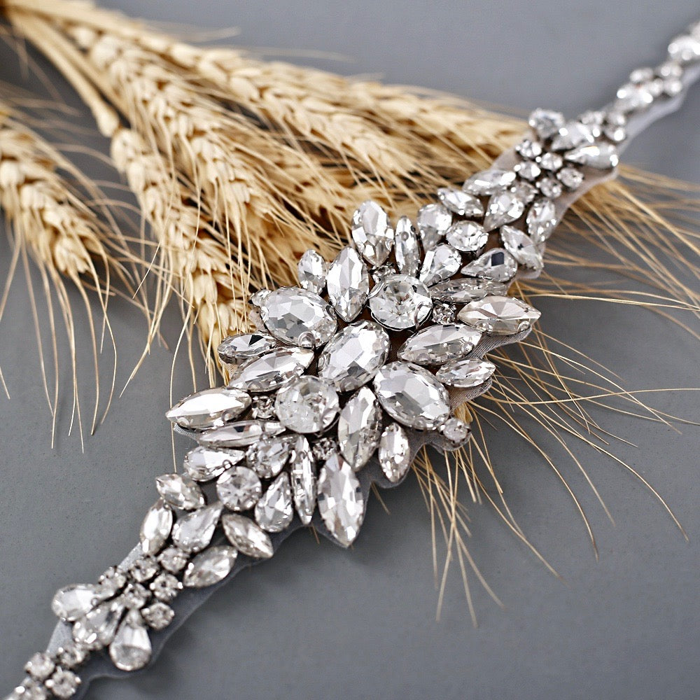 Shayna - Silver Crystal Bridal Belt/Sash