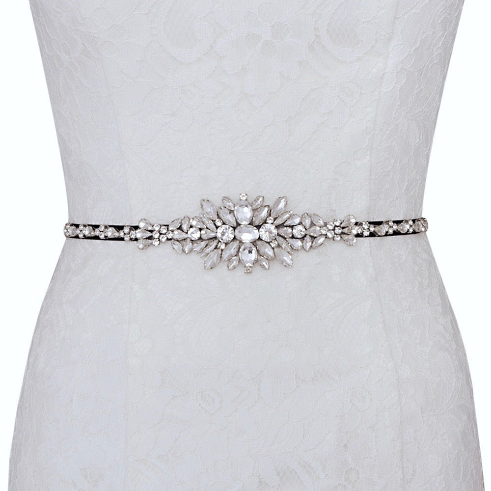 Shayna - Silver Crystal Bridal Belt/Sash
