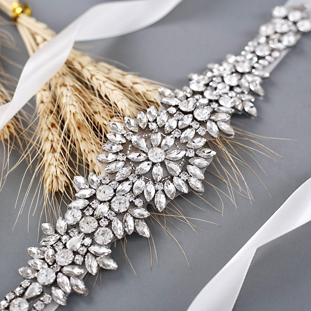 Daniela - Silver Crystal Bridal Belt/Sash