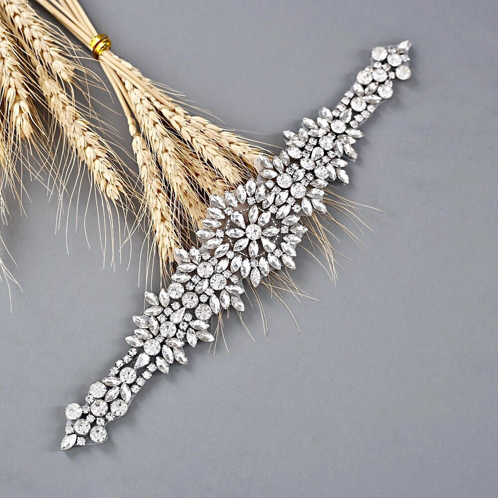 Daniela - Silver Crystal Bridal Belt/Sash