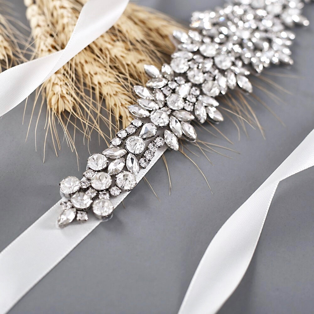 Daniela - Silver Crystal Bridal Belt/Sash