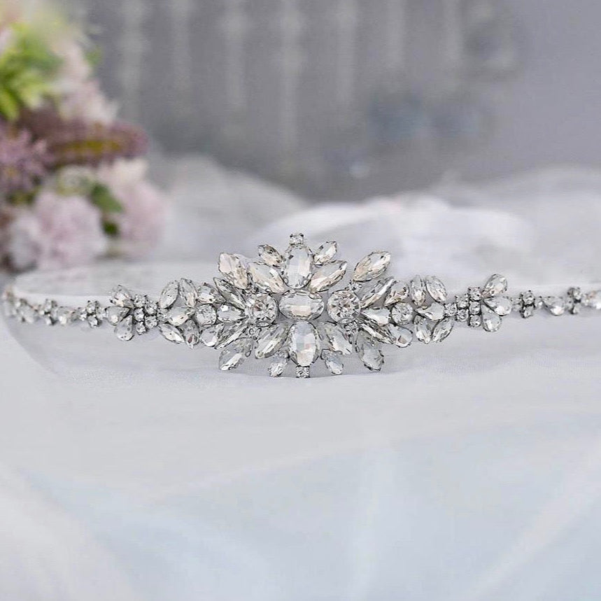 Shayna - Silver Crystal Bridal Belt/Sash