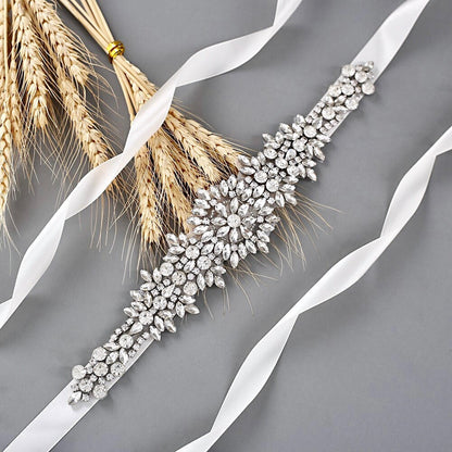 Daniela - Silver Crystal Bridal Belt/Sash