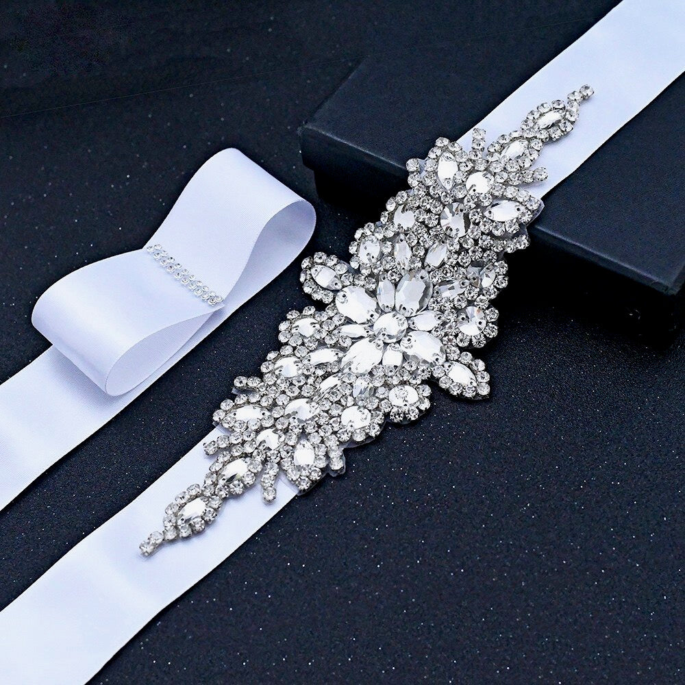 Allier - Silver Crystal Bridal Belt/Sash