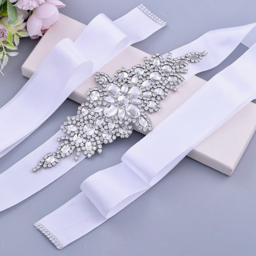 Allier - Silver Crystal Bridal Belt/Sash