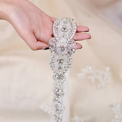 Darcy - Silver Crystal and Pearl Bridal Belt/Sash