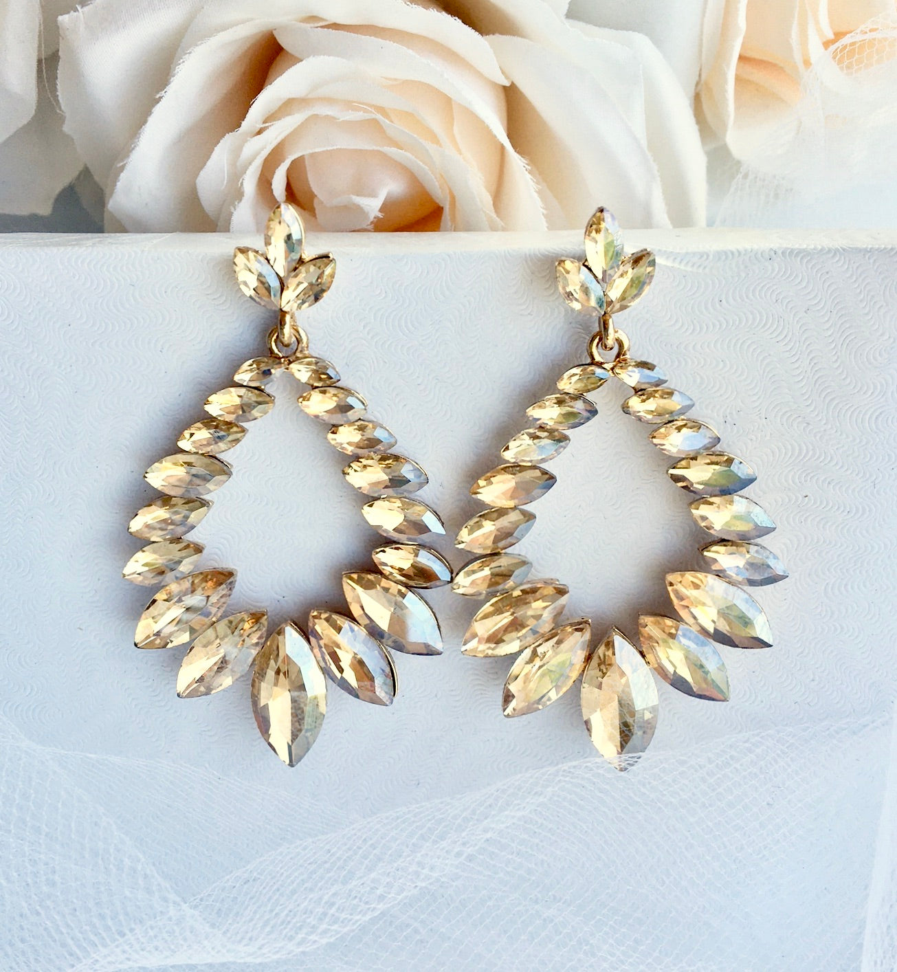 "Olive" - Crystal Bridal Earrings - Available in Silver and Gold